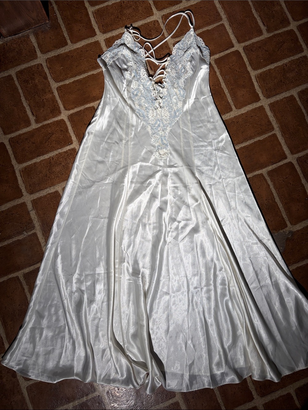 Vintage Victoria's Secret Off-White Satin Lace-Trim Bridal Nightgown